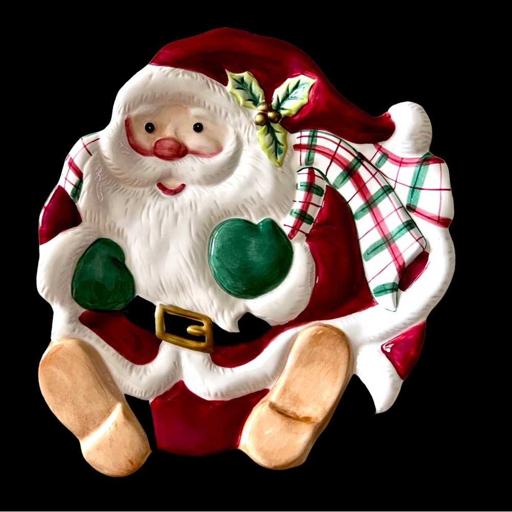 Fitz and Floyd Plaid Christmas Santa Canape Plate